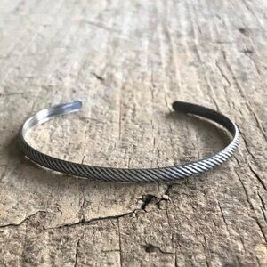 Sterling Silver Diagonal Stripe Open Cuff Bangle 10g (.4oz), 4.25mm Wide